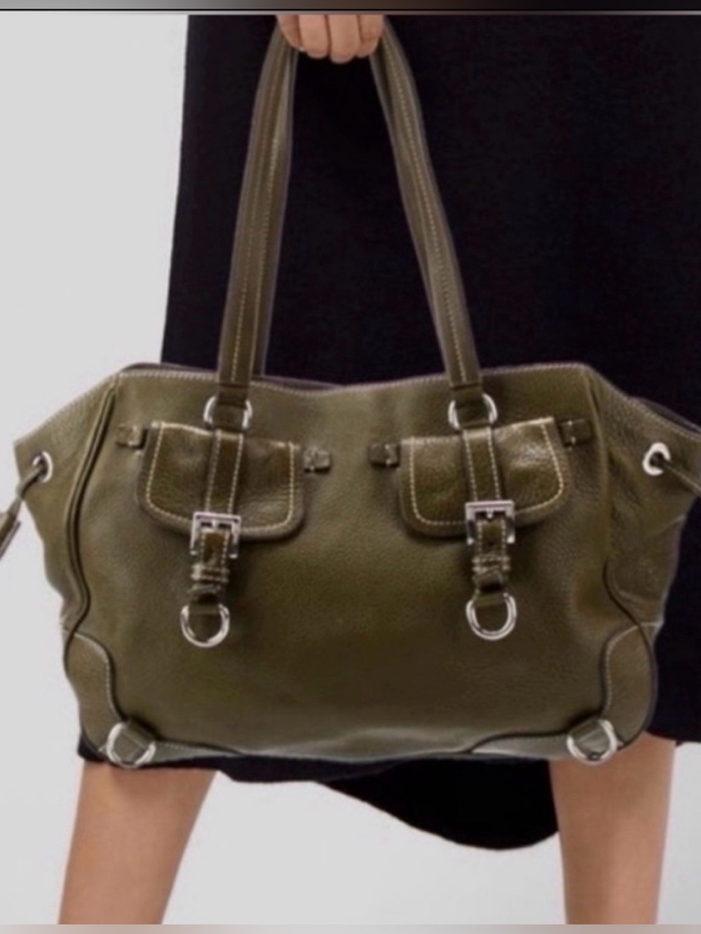 Prada Vitello Daino Leather Tote | Hunter Green | Silver Hardware | Like New